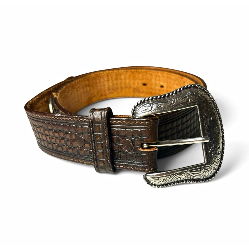 Justin Men's Brown Western Belt w/Faux Coin Accent & Buckle Size 36